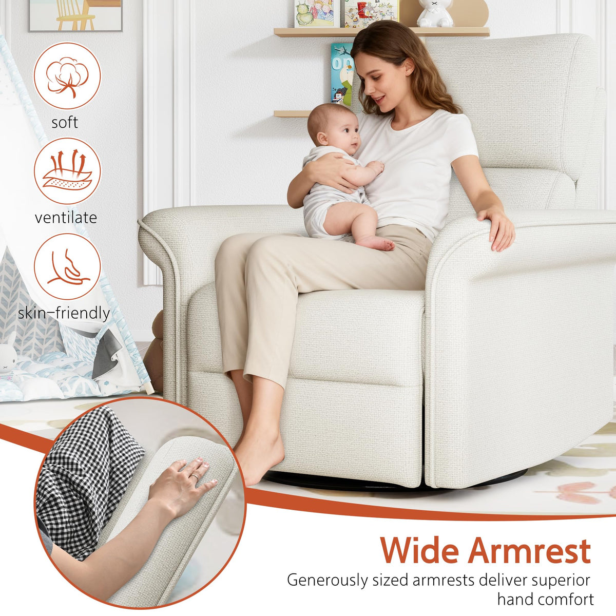 Fabric Light Gray Swivel Rocker Recliner Chair Y807