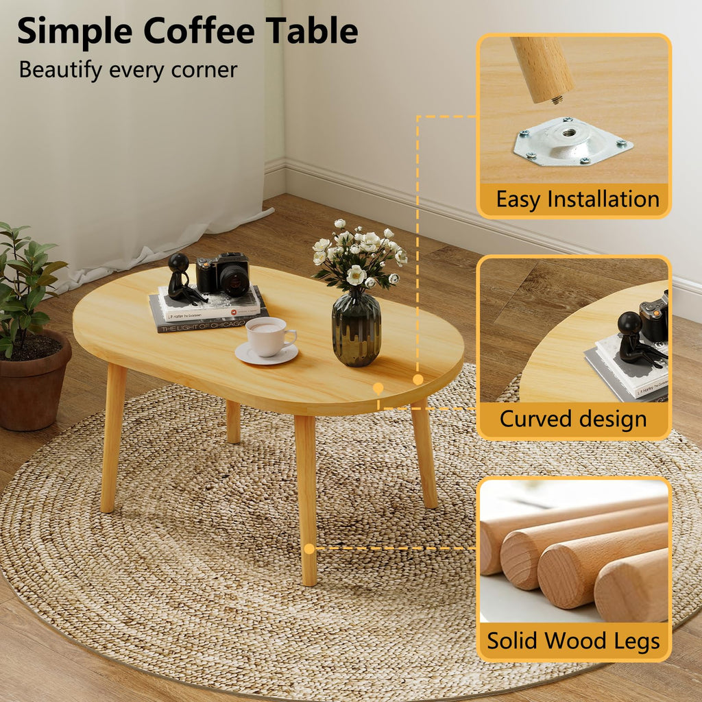 Oval Coffee Table Natural 19.7"D x 31.5"W x 16"H P957