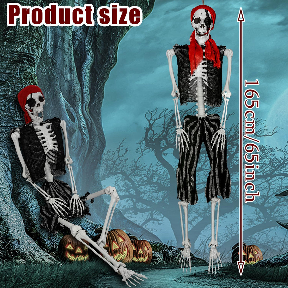 5.4ft Life Size Pirate Skeleton with Movable Joints G6493