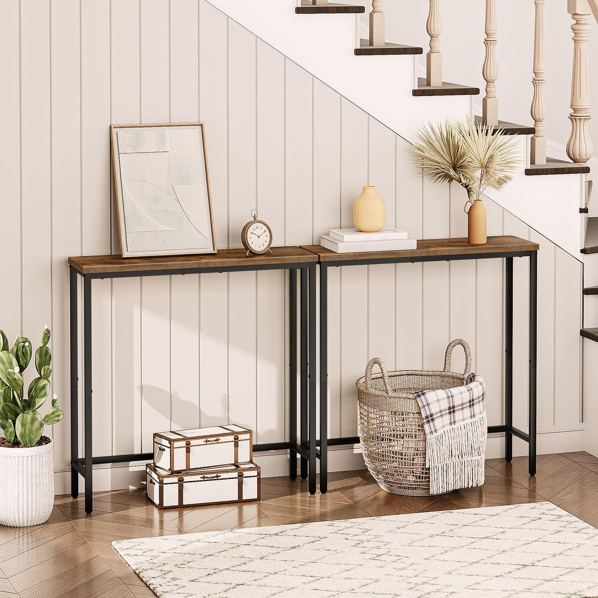 Narrow Console Table, Rustic Brown and Black M11619