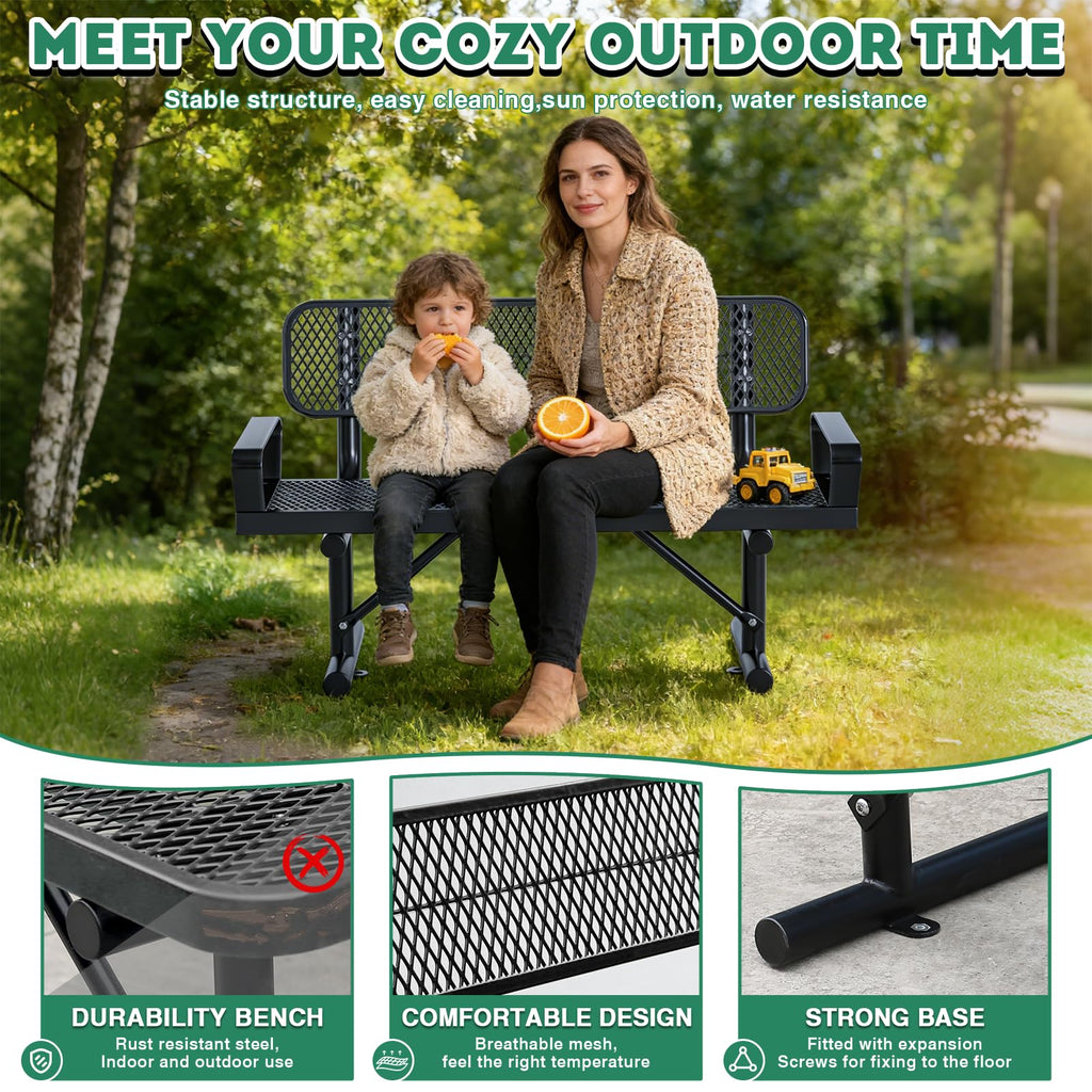 4FT Black Metal Garden Bench with Backrest G257