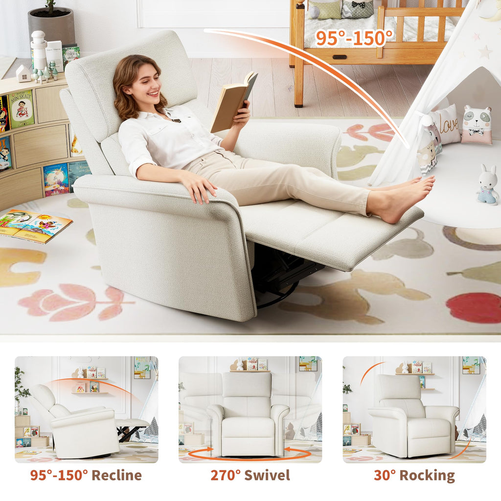 Fabric Light Gray Swivel Rocker Recliner Chair Y807