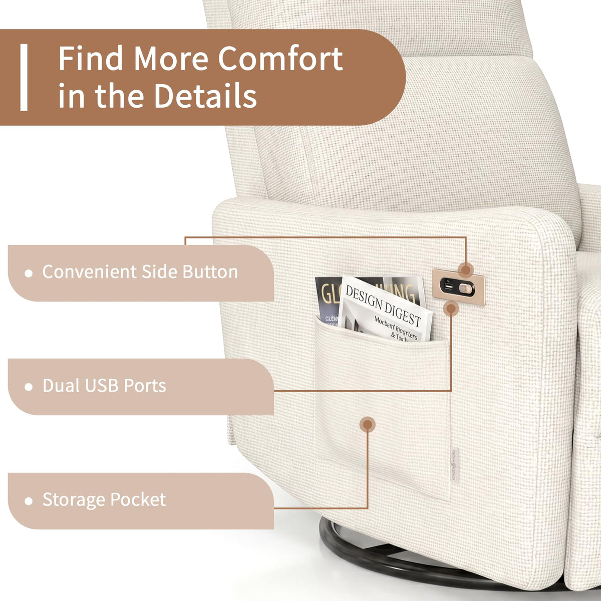 Power Swivel Recliner Chair with USB Charging Port I21486