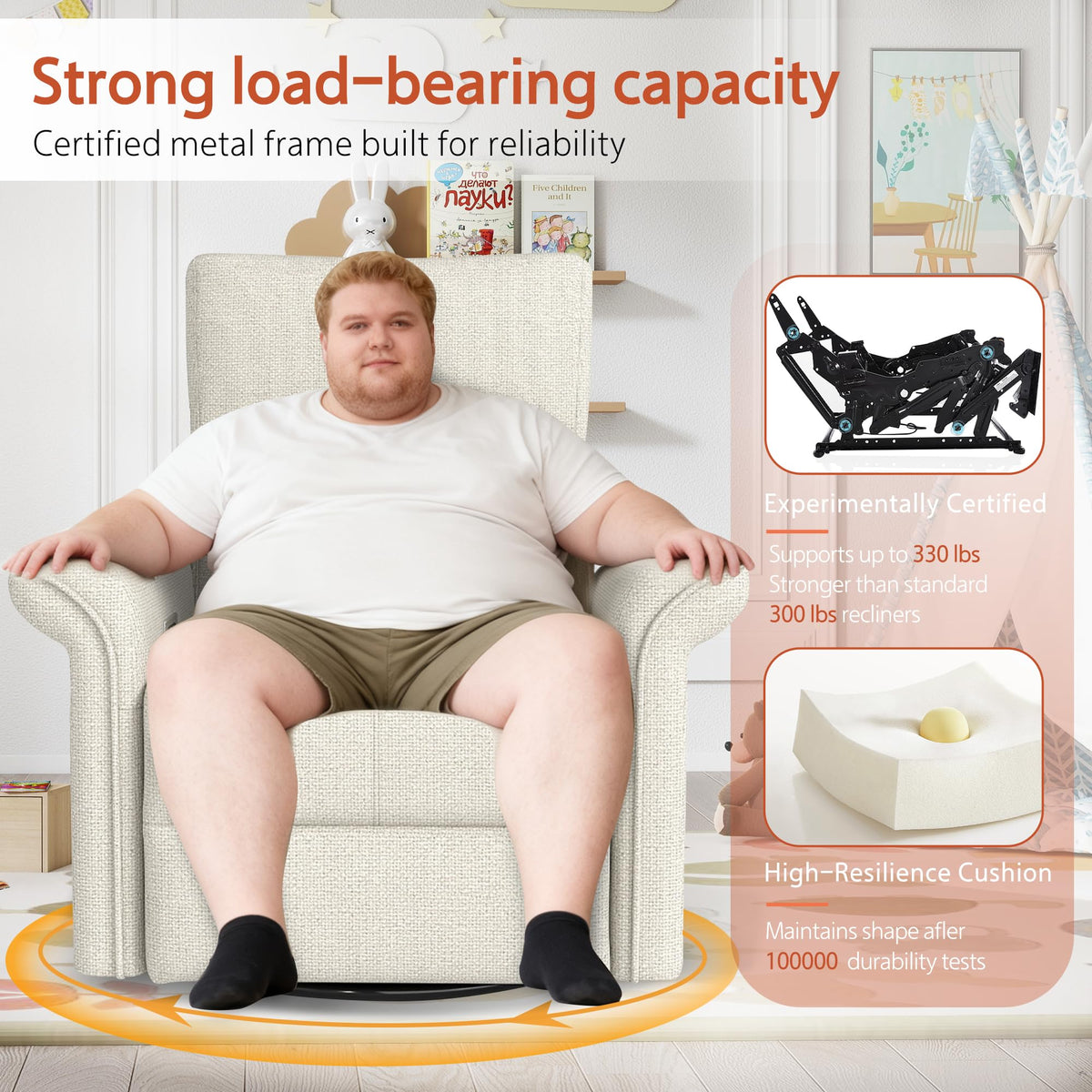 Fabric Light Gray Swivel Rocker Recliner Chair Y807