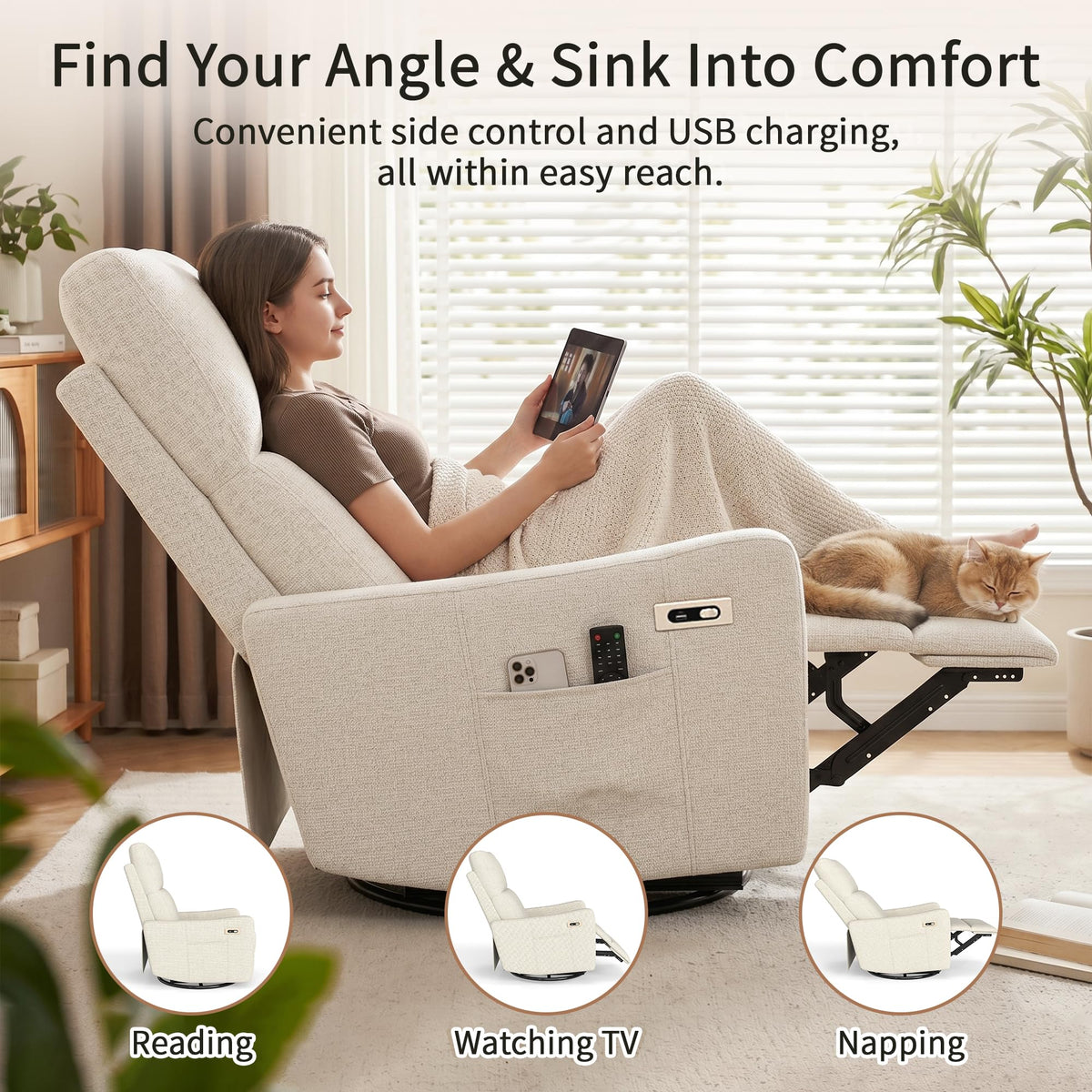 Power Swivel Recliner Chair with USB Charging Port I21486
