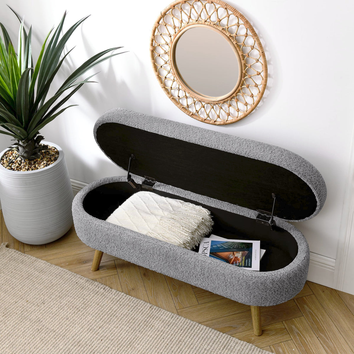 Oval Storage Bench with Rubber Wood Legs H791