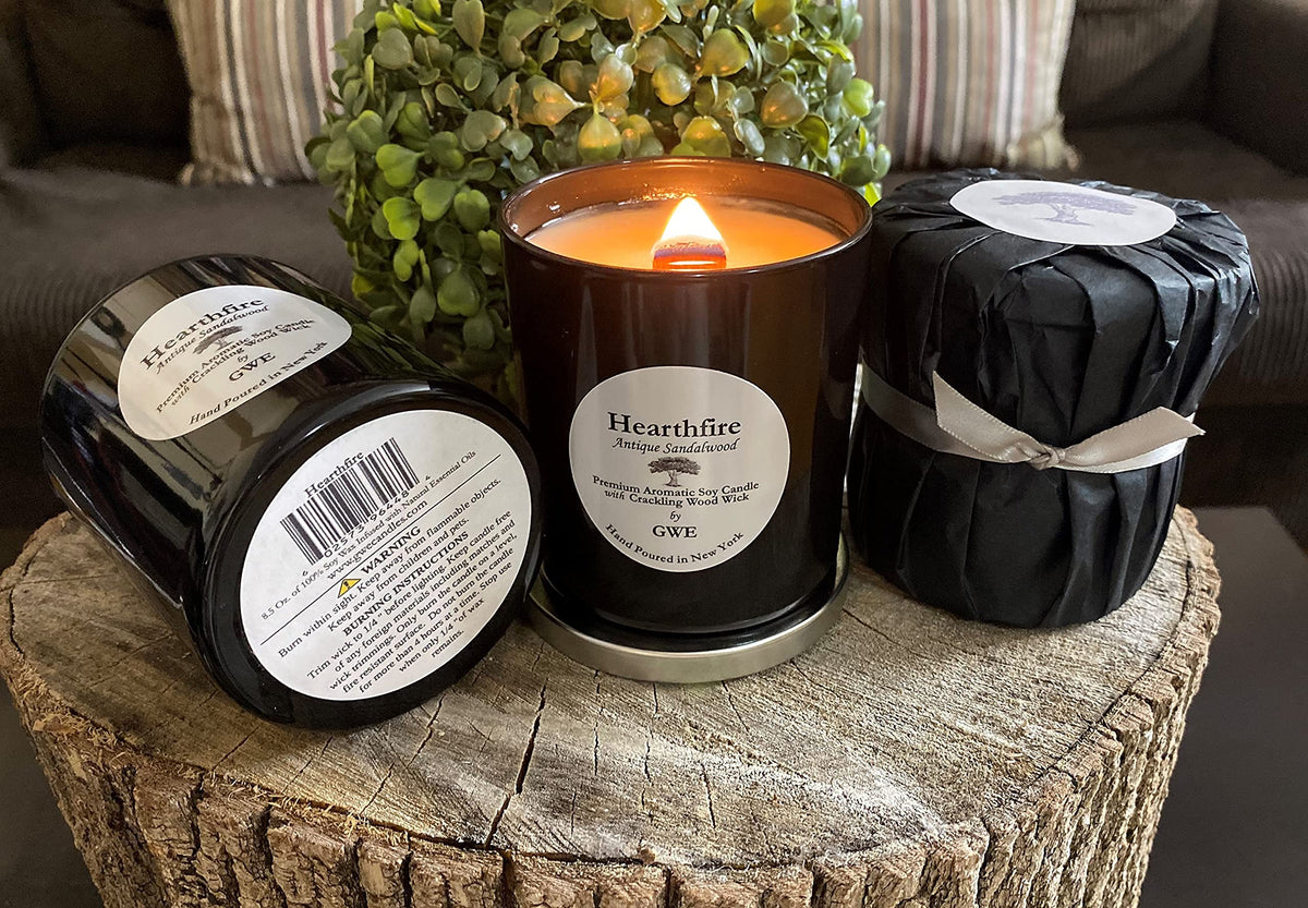 Sandalwood Scented Soy Candle with Wood Wick L52587