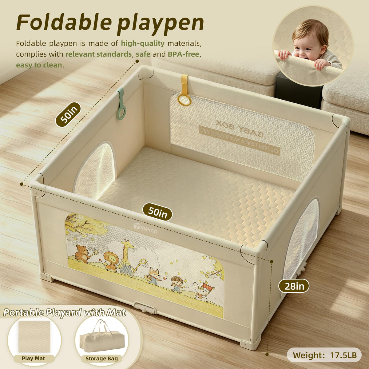 50"x50" Foldable Baby Playpen with Mat X784656
