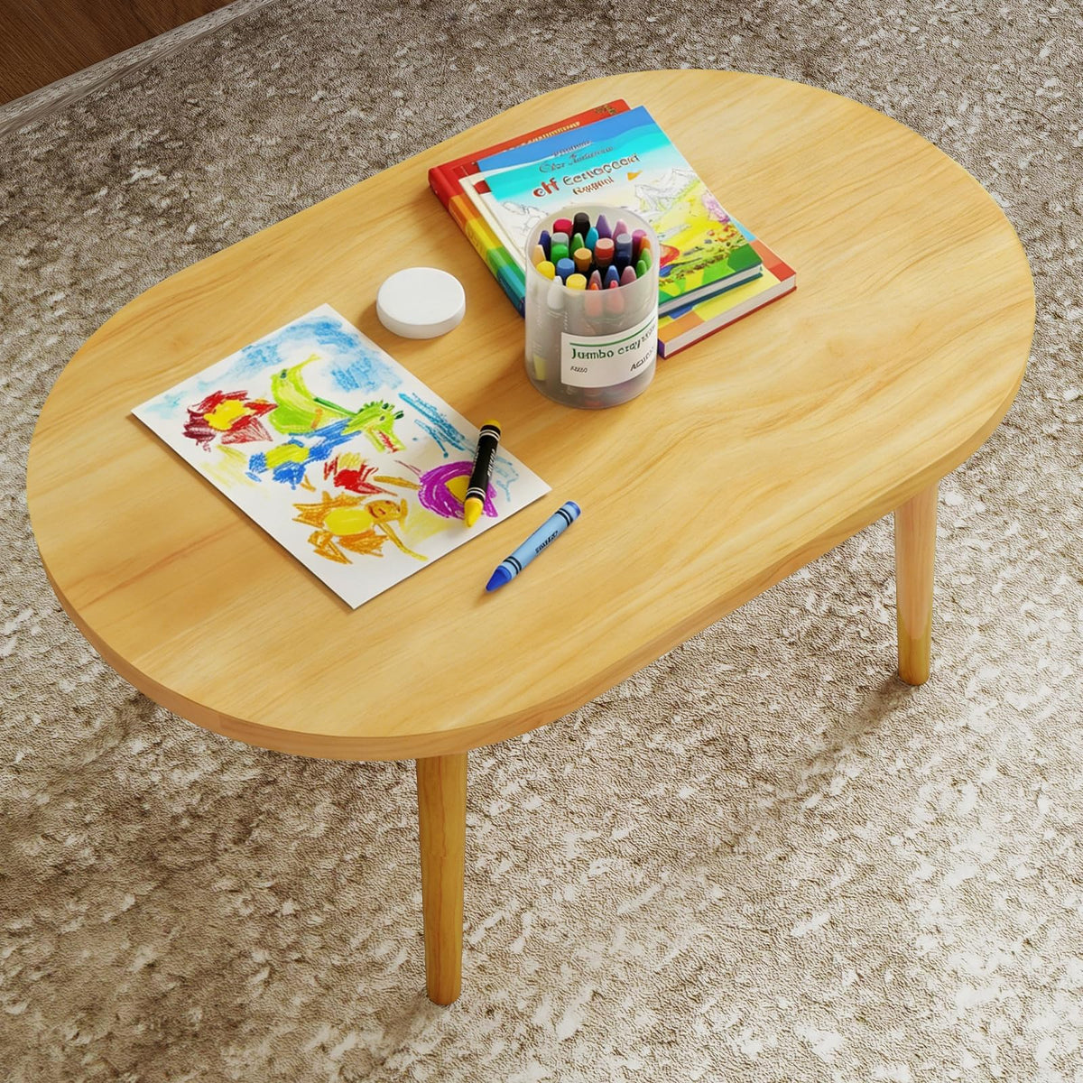 Oval Coffee Table Natural 19.7"D x 31.5"W x 16"H P957