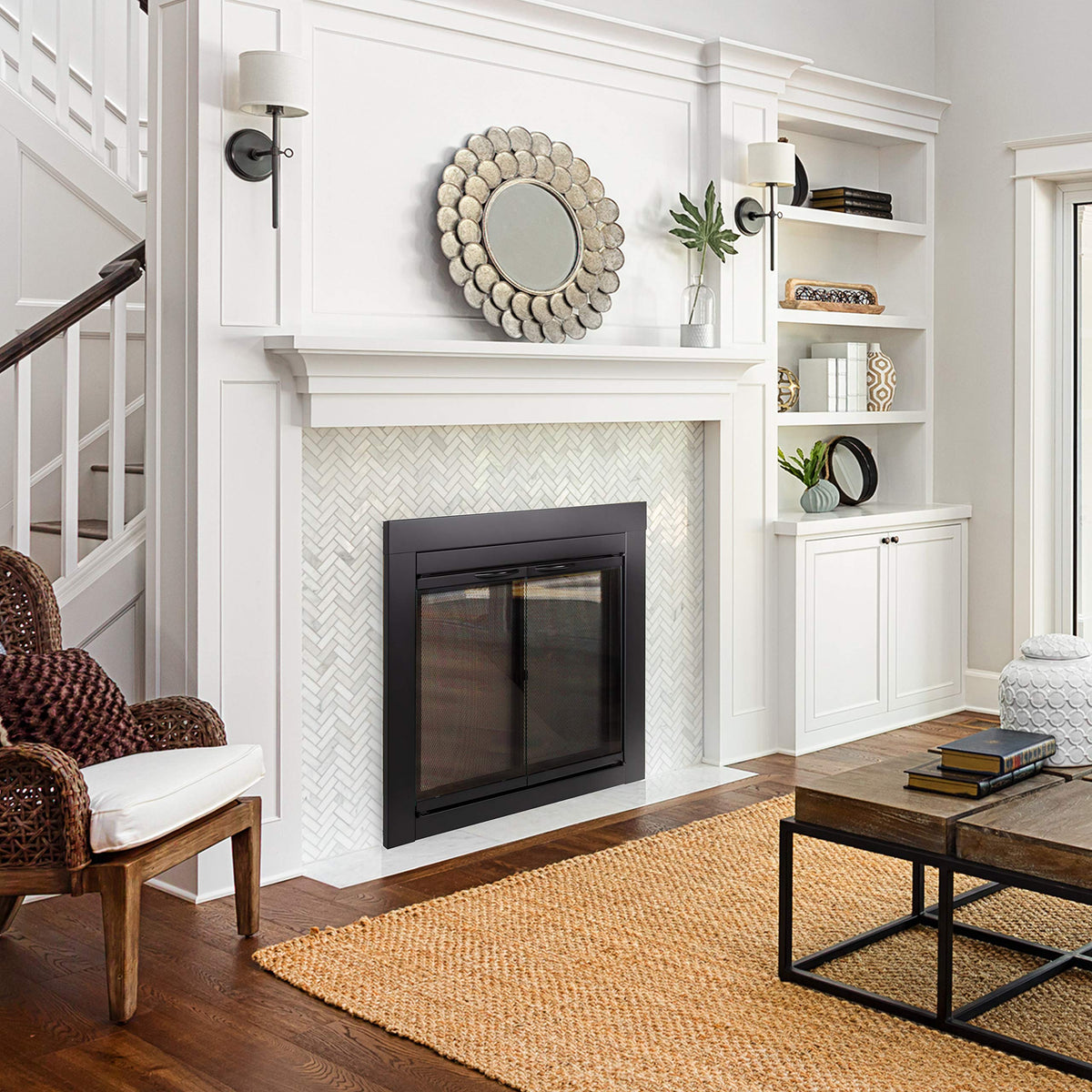 Black Small Fireplace Glass Door W871272